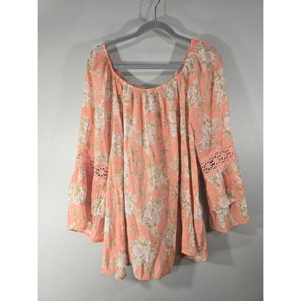 Unique Spectrum Peach Floral Bell Sleeve Plus 3X Cottagecore Boho Romantic AG